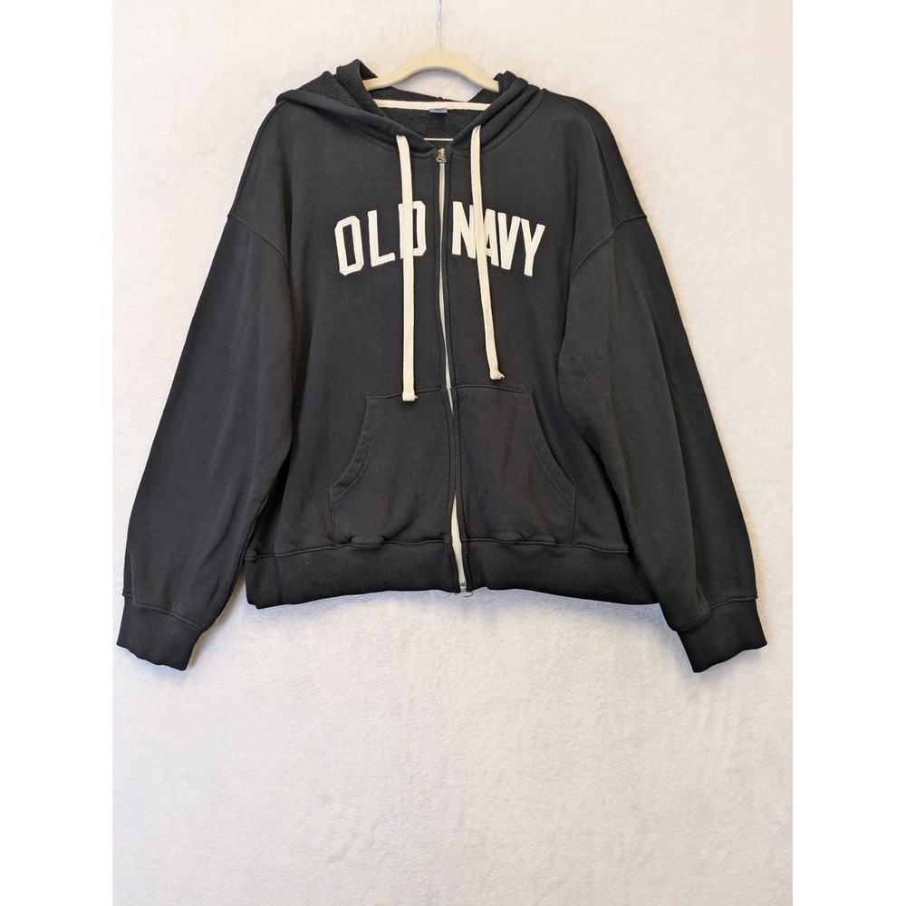 Old Navy Women's Size‎ M Black Full Zip Hoodie Sweatshirt Graphic Logo
